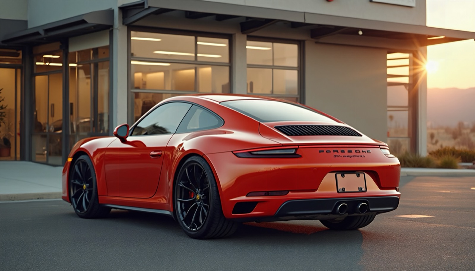 Red Porsche 911 at Windshield Doctor auto glass shop