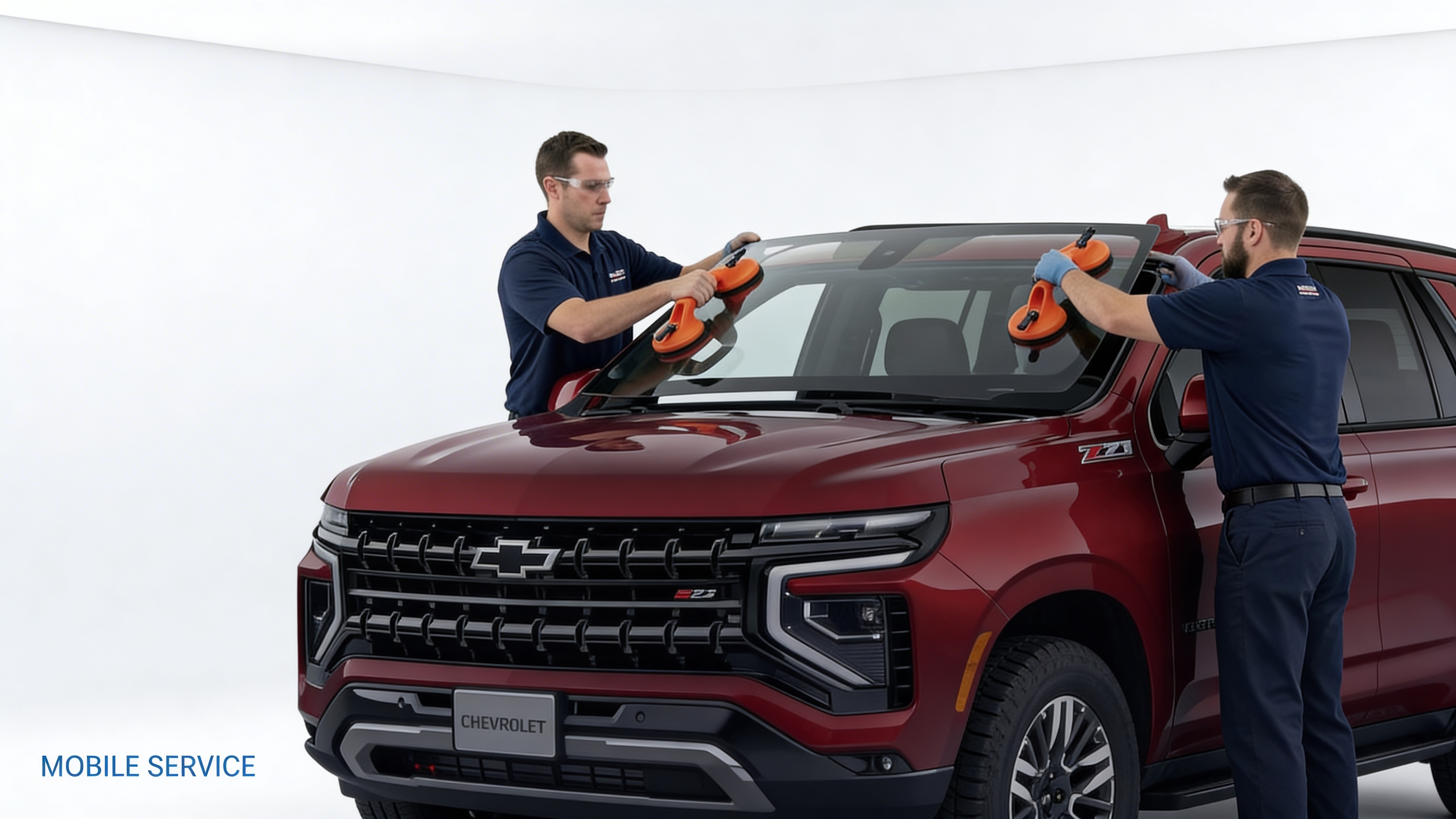 Professional windshield replacement on a Chevrolet Tahoe